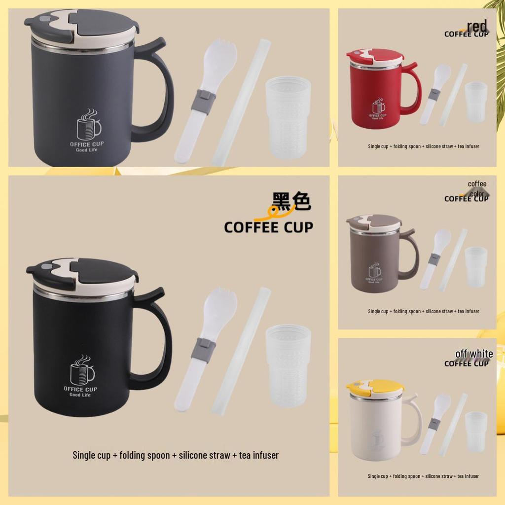 Stainless Steel Double-Layer Mug with Lid - Dust & Drop-Proof, Anti-Scald, for Home, Office & Dorm Use.