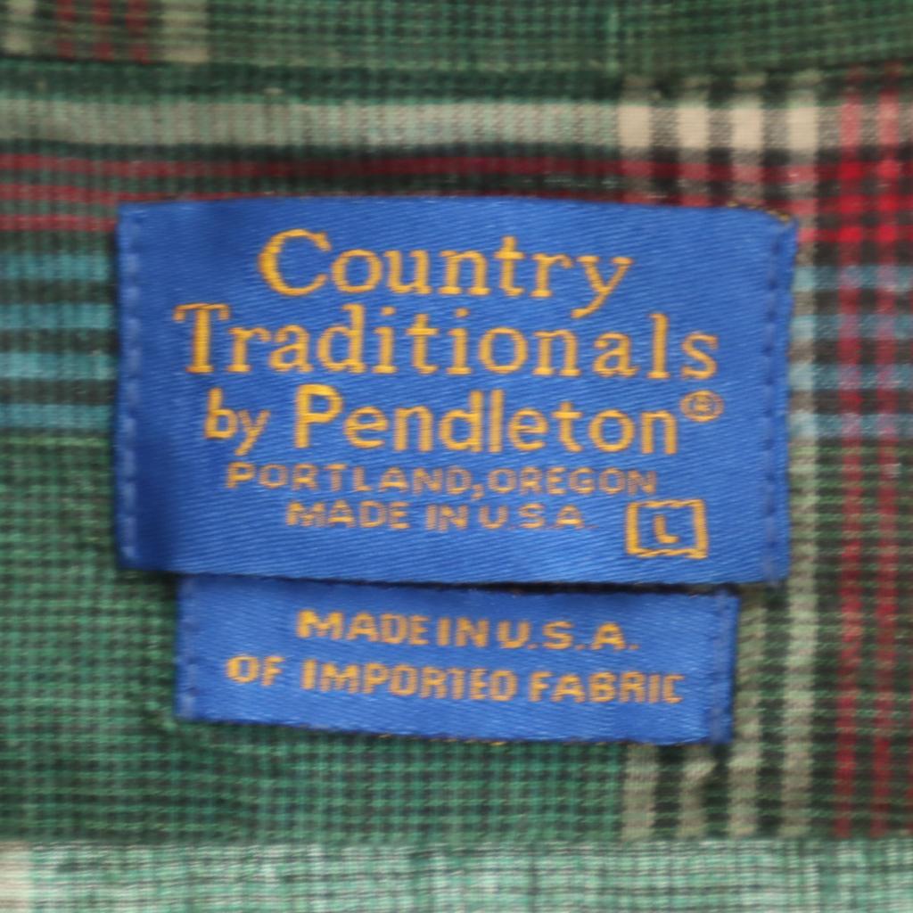 Country Traditionals by PENDLETON 90s Made In USA Old Check Pattern Five-quarter Sleeve Button Down Shirt Men's Used