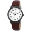 Montre bracelet - Classique - Boîtier métal noir 40 mm - Quartz - Bracelet simili cuir marron 20 mm