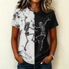Women's Casual Short Sleeve Round Neck Pullover T-Shirt with Halloween Print
