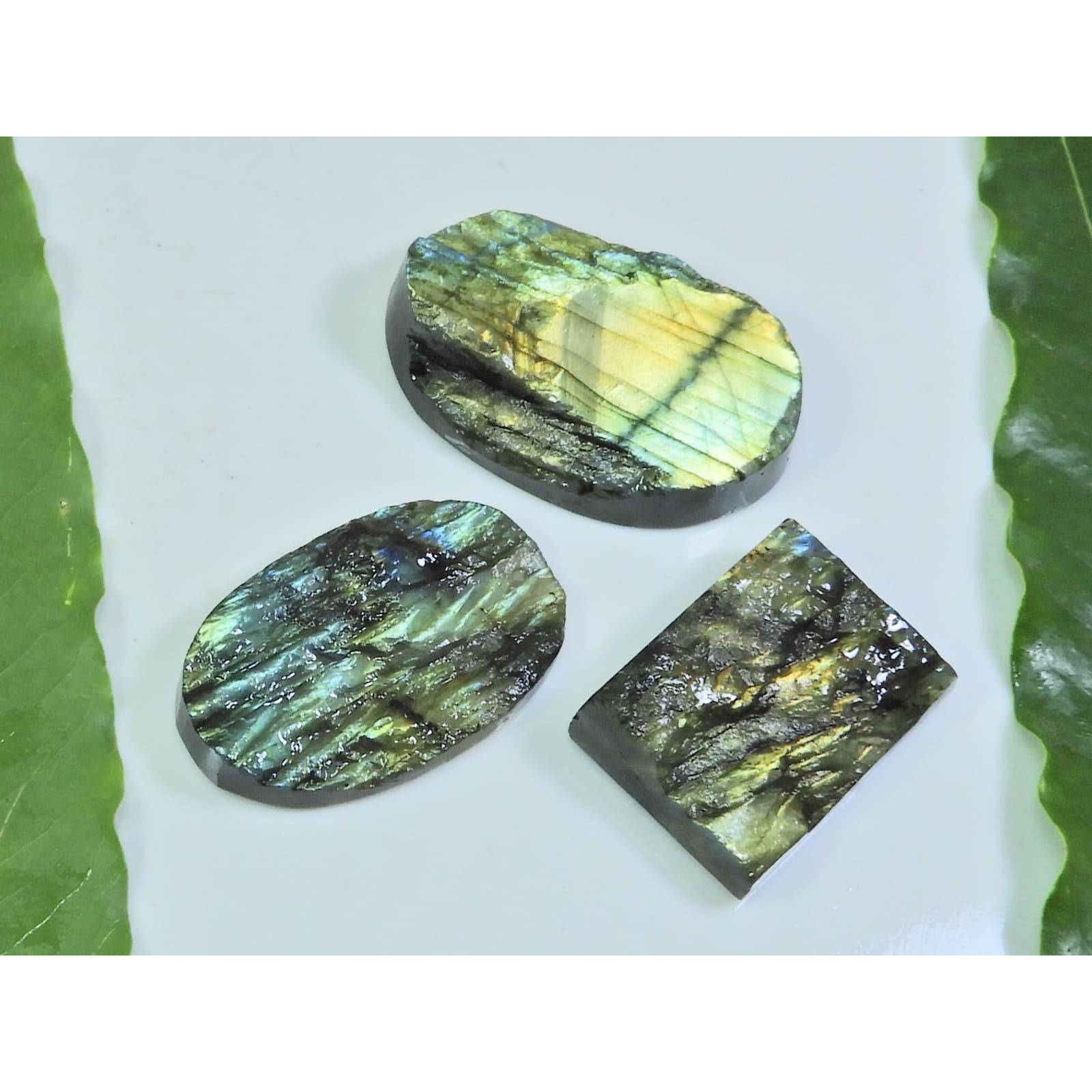

23X36-27X40MM Natural Multi Labradorite Durzy Cabochon Gemstone 3PCS Lot LL-929