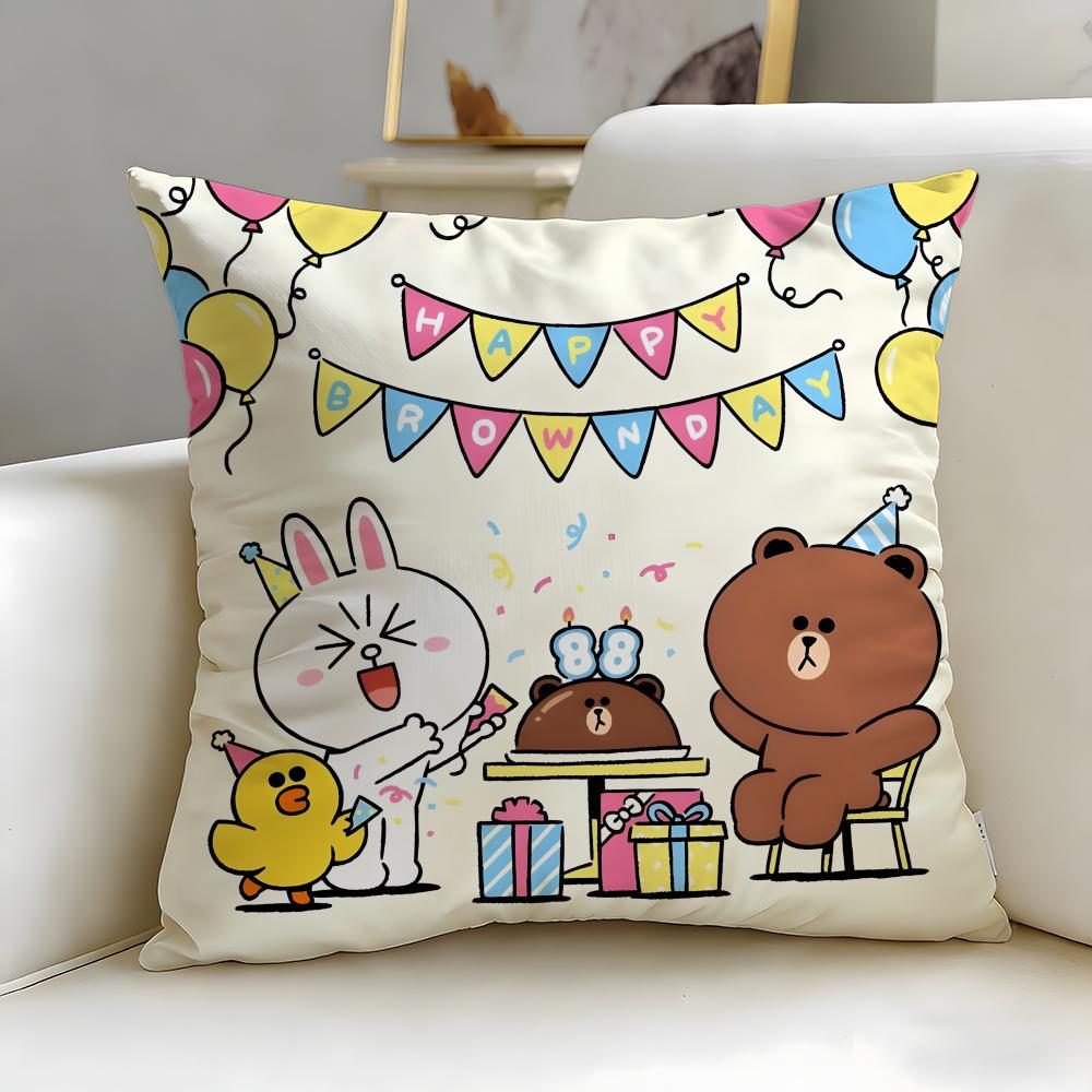 popular cartoon brand LINE friends Cushion Cover Soft & Easy-Wash Pillow Case – Versatile for Couch, Bed, Travel and Office