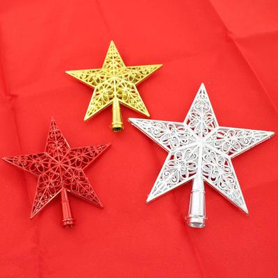 Creative Hollow Plated Pentagram Tree Topper - Gold, Silver, Red Christmas Star Decorations