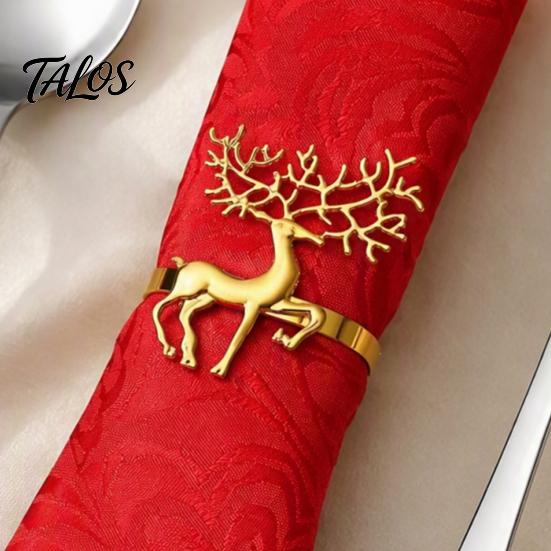 Festive Napkin Decor Christmas Deer Ring, Alloy Elk Holder, Holiday Metal Holders for Table Ring Winter Party Dining Decoration Rings Dinner