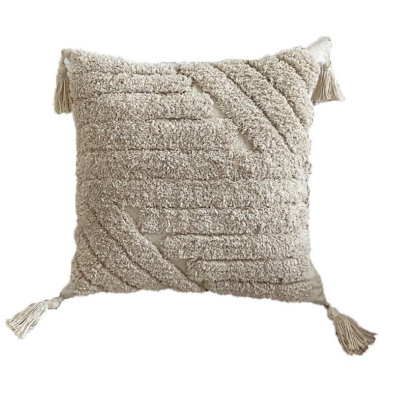 Moroccan Ethnic Tassel Lumbar Pillow Cover – Retro Tufted Sofa and Office Cushion Headrest