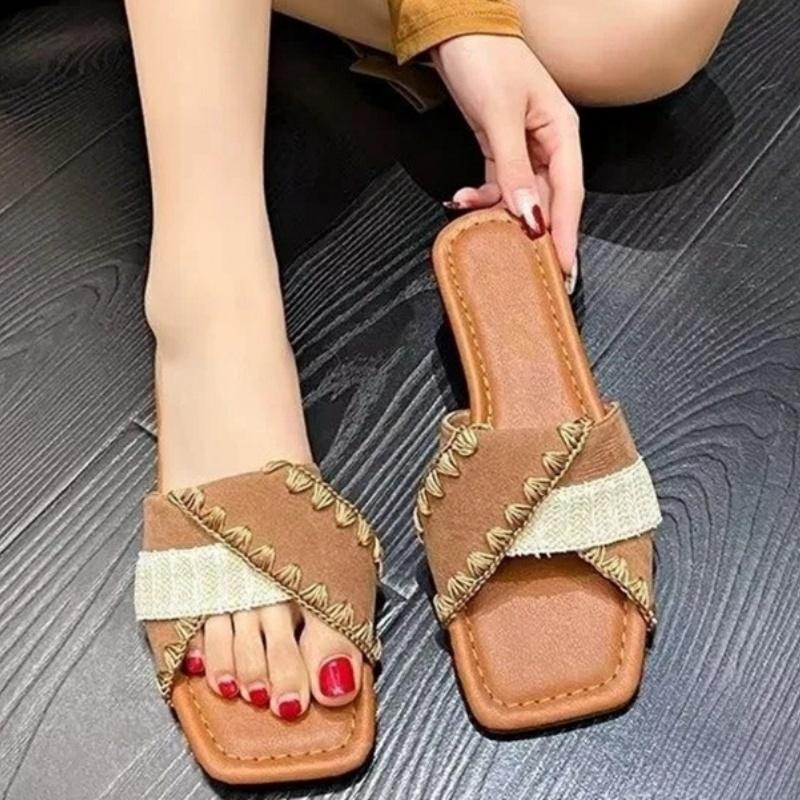 Fashion Fashionable Slippers 2025 Summer New Style Versatile Pull On Women Slippers Casual Soft Sandals Turned Over Edge Outdoor Sandals