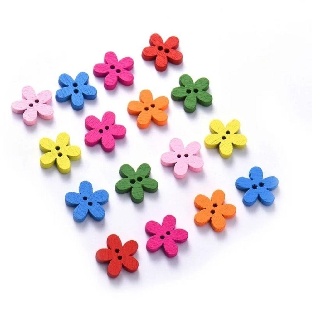 100pcs Flower Shaped Flower Wooden Button 2 Holes Sewing Button Clothing Button  Clothing Sewing