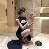 Women's sexy cheongsam dress new black tassel hollow deep v fishtail evening dress dress dress