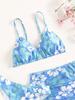 Costume da bagno a tre pezzi con stampa floreale per bambina