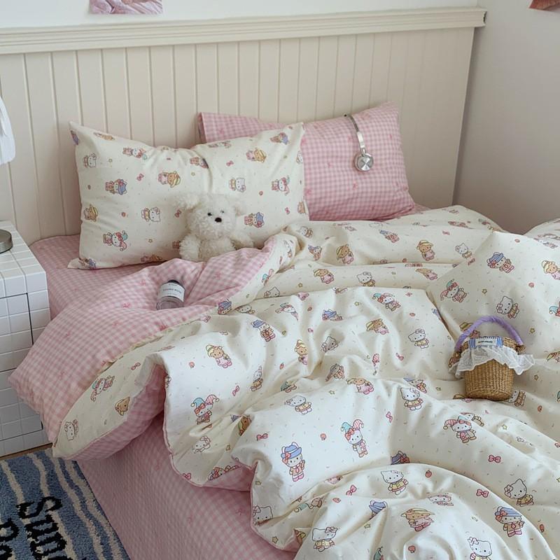 2026 Korean Cartoon Student Cotton 40TC Duvet Cover Set Ins Style Bedding