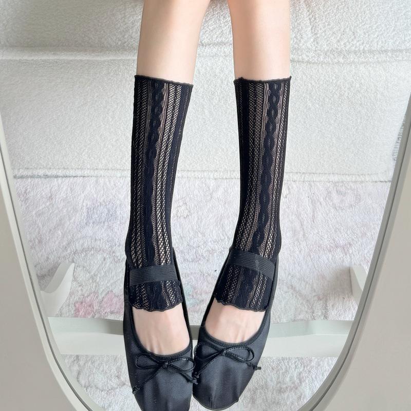 Japanese sweet hollow tube socks children spring and summer twist princess lace leg cover white hollow socks fishing net socks