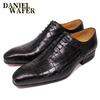 Men's Luxury Brand Shoes Real Leather Black Red Crocodile Print Lace Up Pointed Toe Office Wedding Formal Dress Oxford Men Shoes