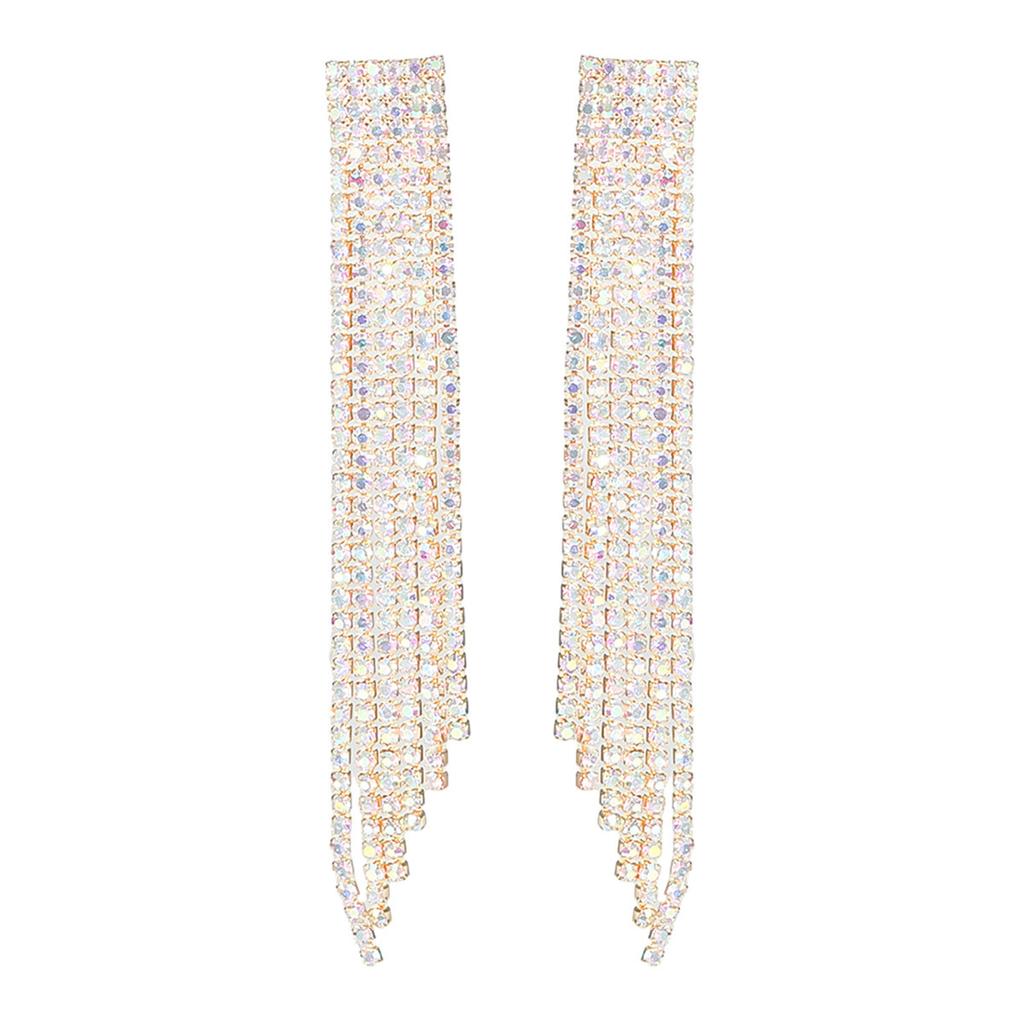 Temperament Luxury Super Flash Rhinestone Long Fringed Earrings