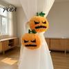 Autumn Curtain Tieback Halloween Pumpkin Tieback, Plush Fabric Strap Cute Decoration Holder, Decorative Draperies Holdback for Home Holiday