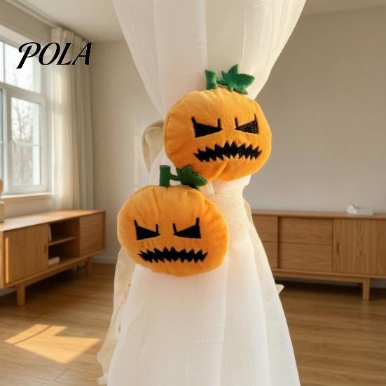 Autumn Curtain Tieback Halloween Pumpkin Tieback, Plush Fabric Strap Cute Decoration Holder, Decorative Draperies Holdback for Home Holiday