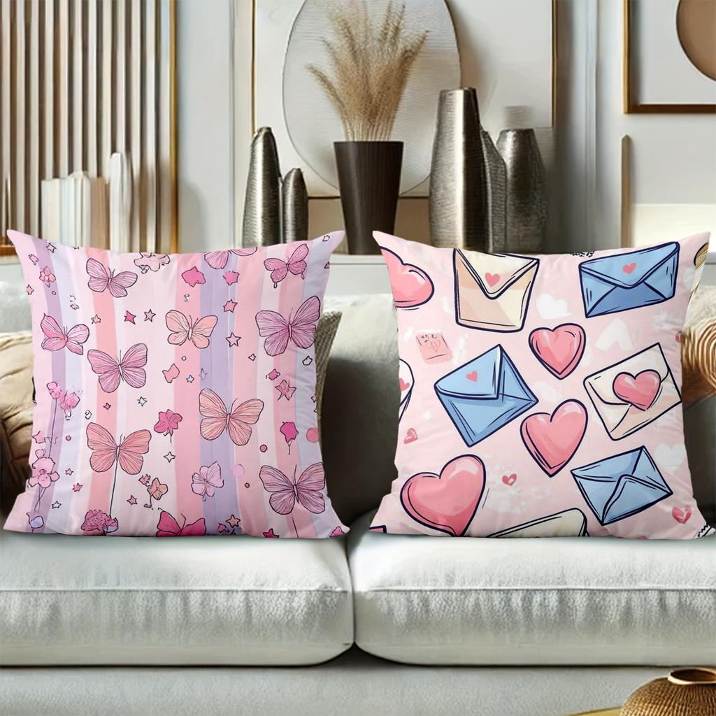 Pink Butterfly Heart Envelope Patterned Cushion Covers Polyester pillowcase, sofa decorative cushion cov Headboard Pillow