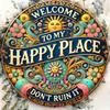 Round Metal Sign Welcome To My Happy Place Living Room Wall Decor