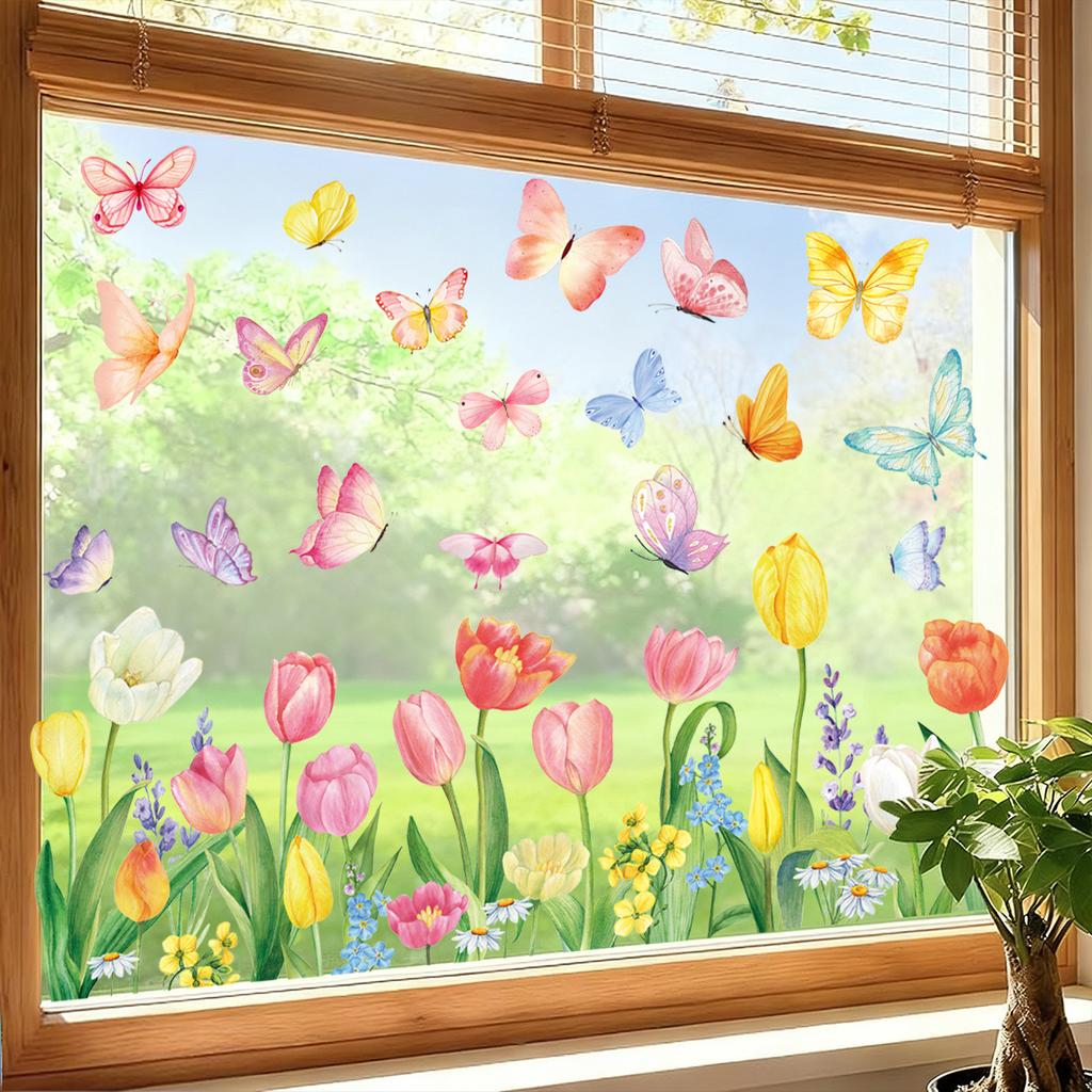 Static Cling Stickers Butterfly Flower Design for Window Bedroom Living Room Spring 2026 New Collection Wholesale