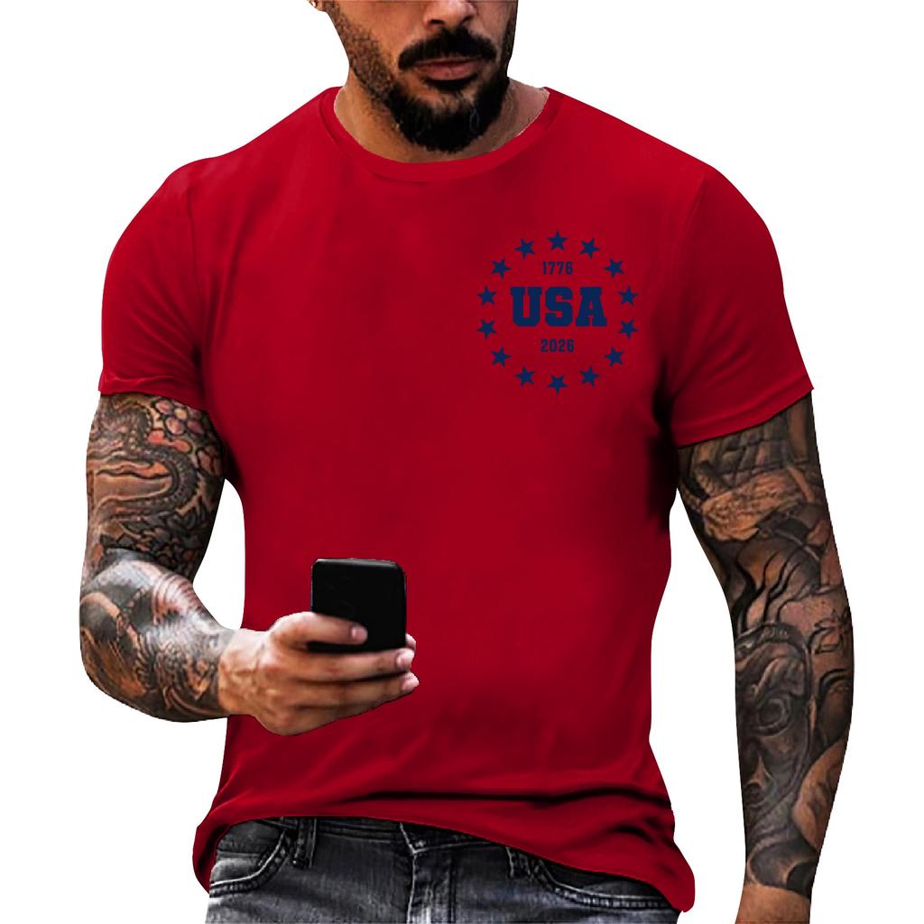 Men's loose and casual flag letter print T-shirt short-sleeved top