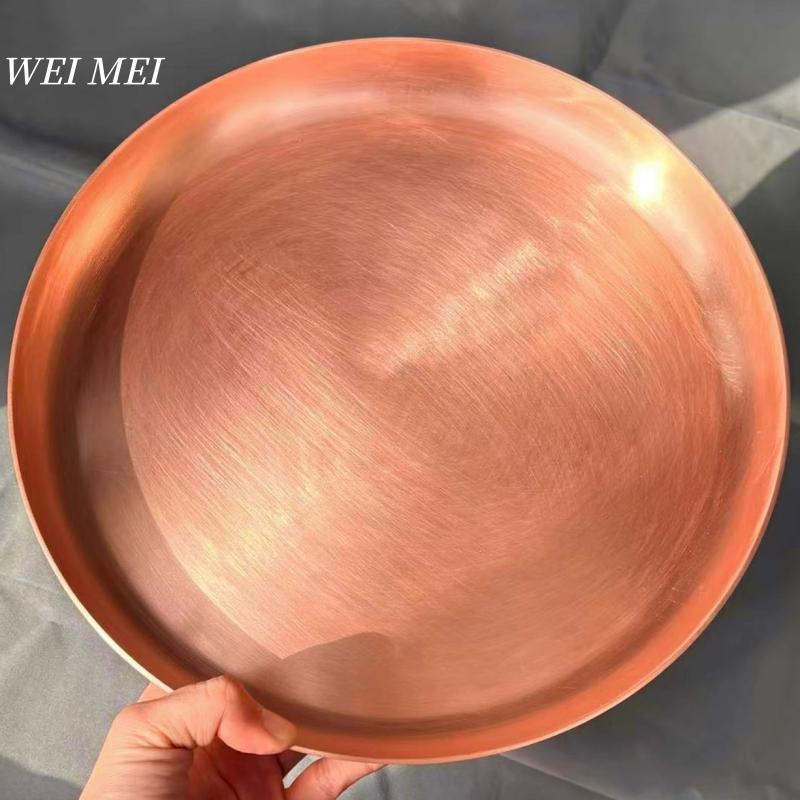 Large Size Vintage Pure Copper Coffee Cup Tray,30 cm Teacup Saucer Handcrafted Home Snack Plate,Food Disc Table Plate Tableware