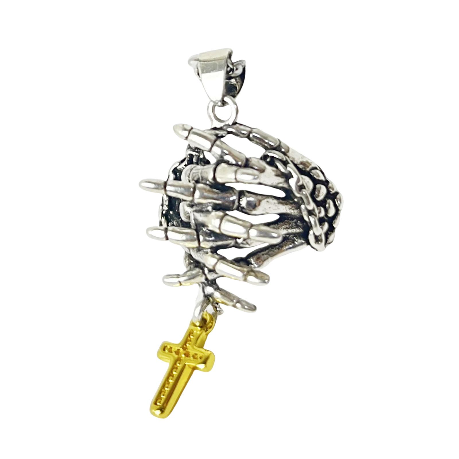 

Faithful Skull Crucifix Necklace/Pendant with Prayer Hands Jewelry for Music Festivals and Parties Festival Accessory 1