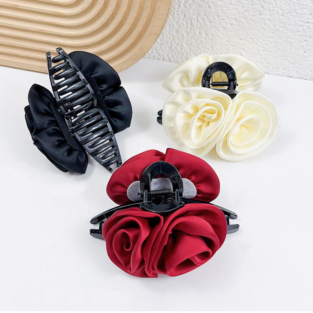 Large Size Hair Claw Fabric Rose French Hair Clip Black Wine Red Festival Hair Accessories Hairpin Fashion Hair Crabs Barrettes
