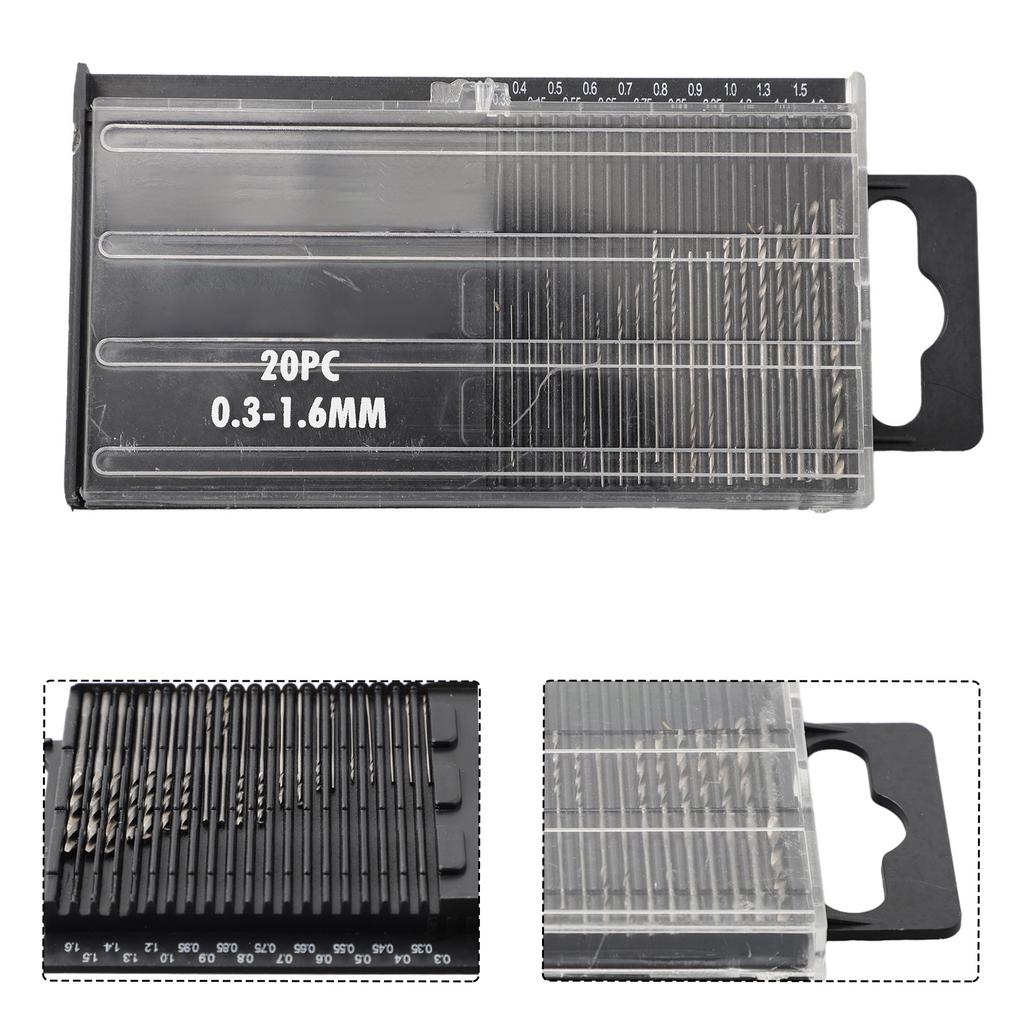 20Pcs 0.3mm-1.6mm Mini HSS Spiral Drill Bit Set With Box Drill Bits Set For Precision Crafts Jewellery Watch Repair