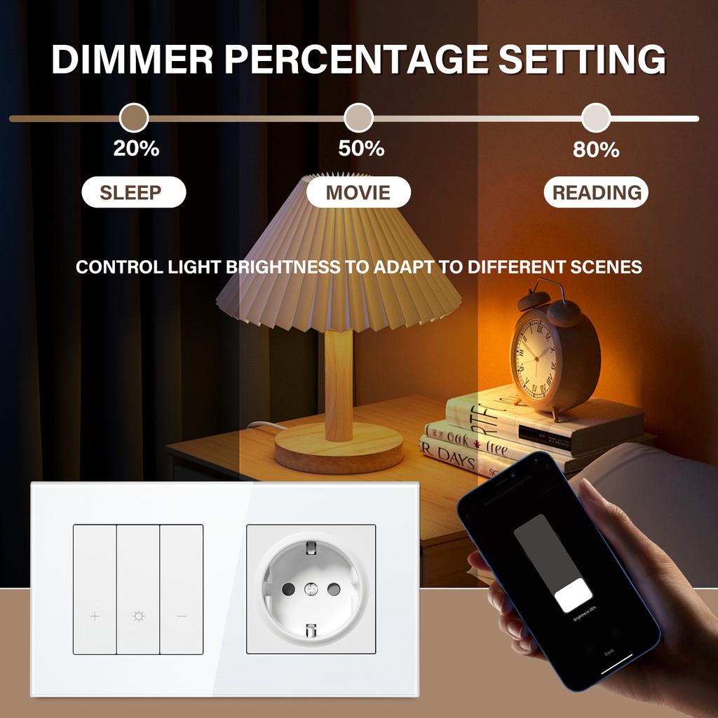 BSEED Wifi Light Switches Smart Dimmable Switches Tuya Smart Life App Control Plus EU Sockets USB Type-c Without Wifi White