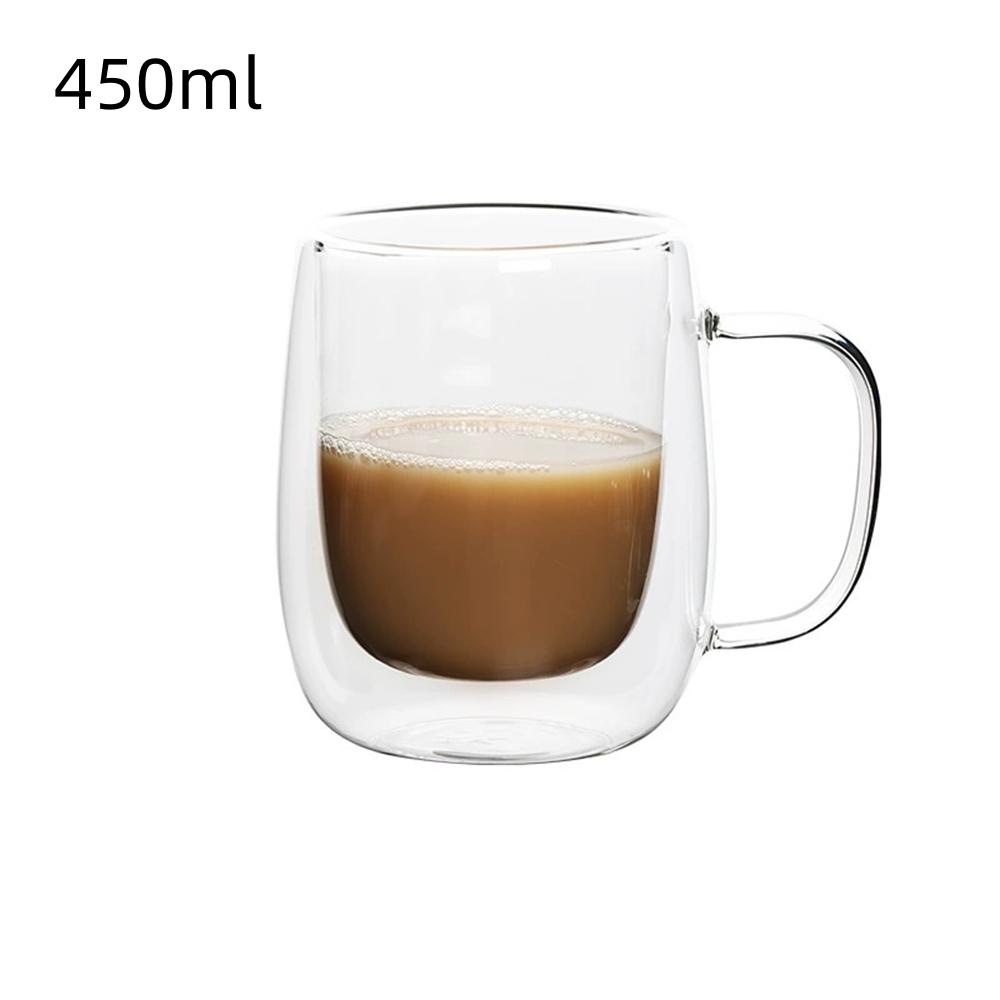 150-450ml Double Wall Glass Coffee Cup with Handle 1pc Heat Resistant High Borosilicate Glass Mug for Cold Juice Milk Coffee