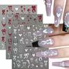Aurora French Ribbon Heart Nail Stickers Pearl Love Chain Adhesive Nail Decals Valentine's Day Bows Manicure Sticker