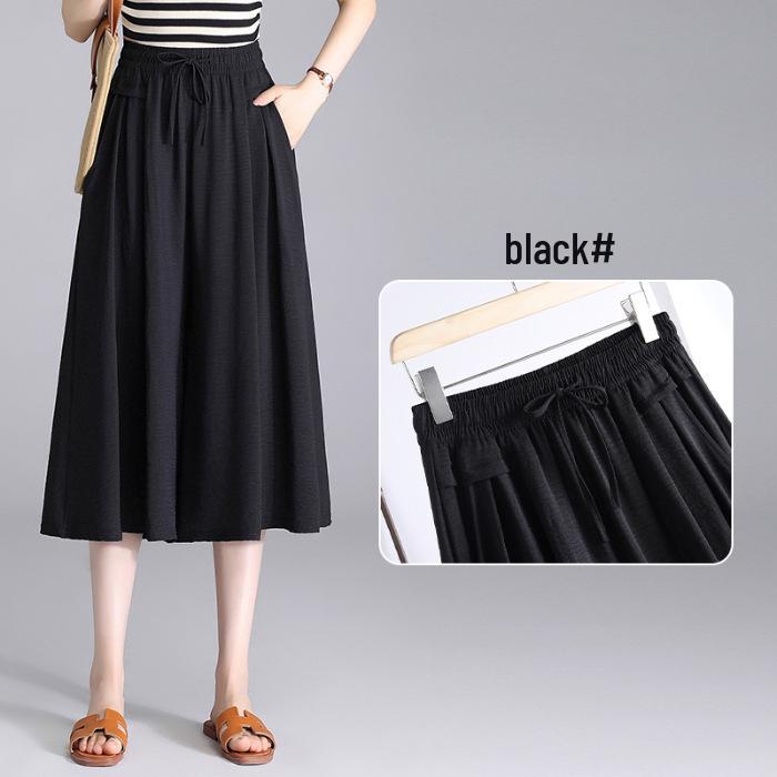 Ice Silk High-Waist Wide-Leg Cropped Pants – Summer 2025 Korean-Style Casual Loose Skirt Pants for Women