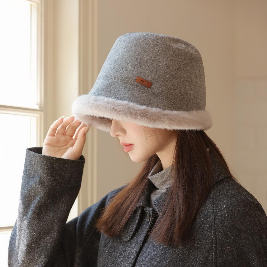 New Autumn and Winter Plush Fisherman Hat for Women Fashion Versatile Warm Basin Hat Showing Face Small Bucket Hat Temperament Bristle Hat