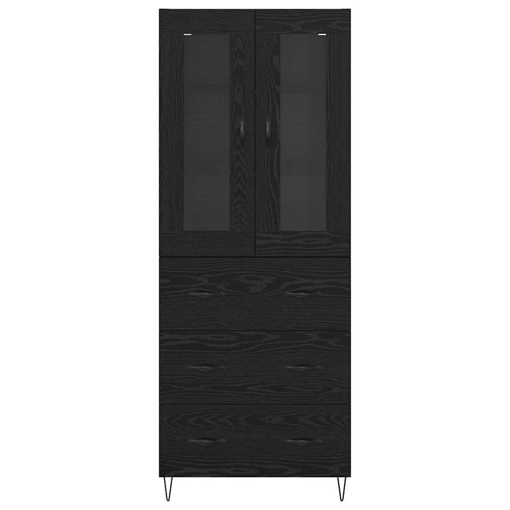 Highboard in Black Oak Look 69.5 x 34 x 90 cm Engineered Wood