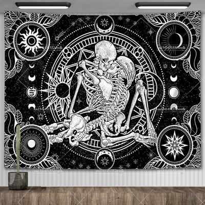 Yatak Odası için Kafatası Duvar Halısı Siyah Beyaz Gotik İskelet Tarot Duvar Halıları Duvara Asma Oda Dekoru Estetik Arka Plan Kumaşları