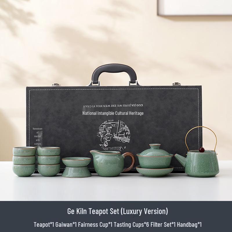 Ru Kiln Green Ice Crackle Ceramic Kung Fu Tea Set - 11 Pieces
