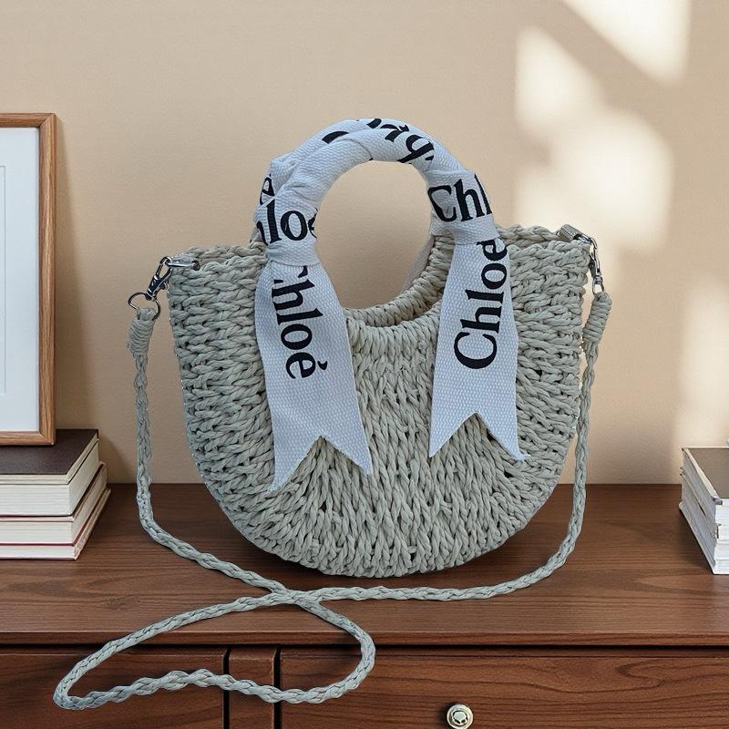 Small round bucket letter ribbon messenger bag paper rope semicircular hand-woven bag vacation shoulder portable yuan bucket mobile phone bag