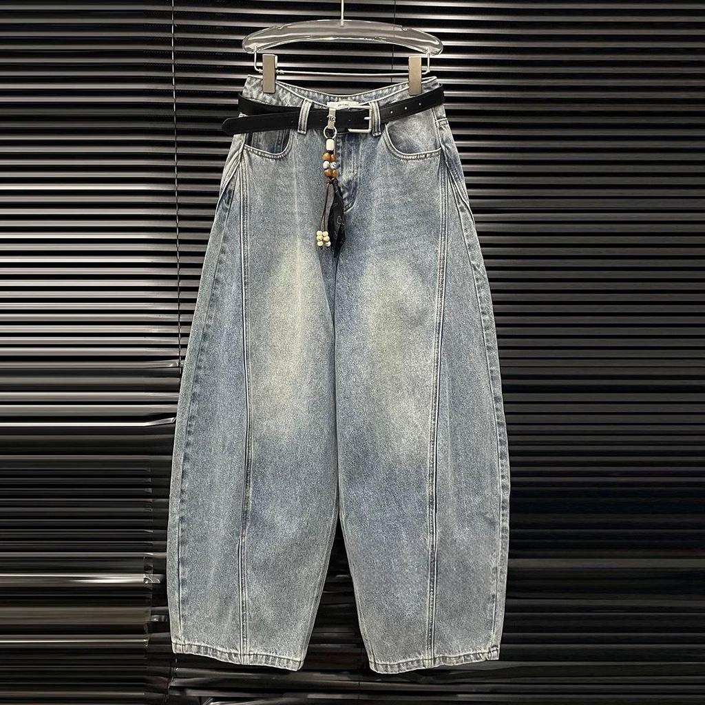 Niche Women's Spring Bowknot Distressed Denim Suit: Heavy Duty Short Jacket + Wide Leg Pants