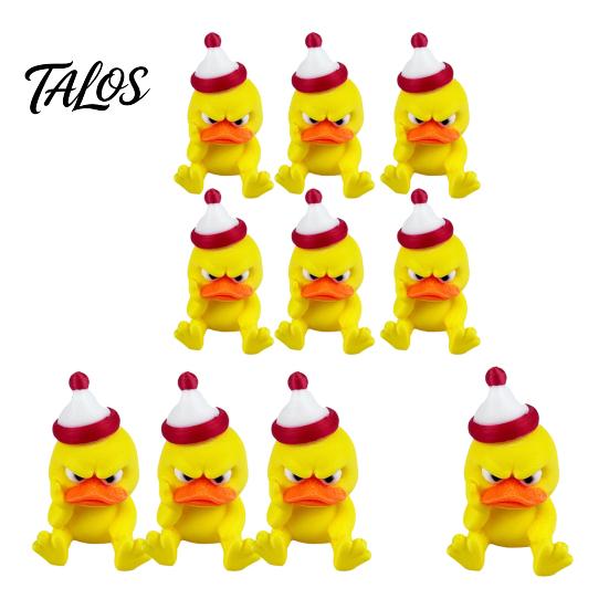 Creative Holiday Gifts 3D Printed Yellow Duck Figurine, Funny Arrogant Statue with Christmas Angry Duckling Figurines Hat, Miniature Ornament for Home