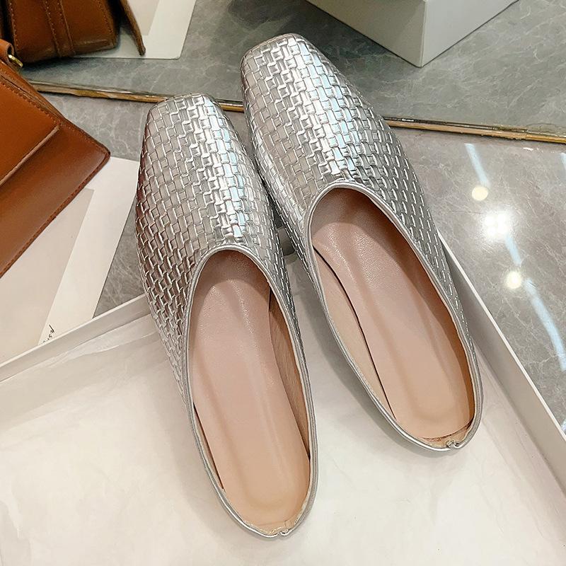 2025 Spring and Summer New Stone Pattern Solid Color Female Pointed Head Thin Heel Medium Heel Slippers High Heel Bag Head Half Drag Outer Wear Female