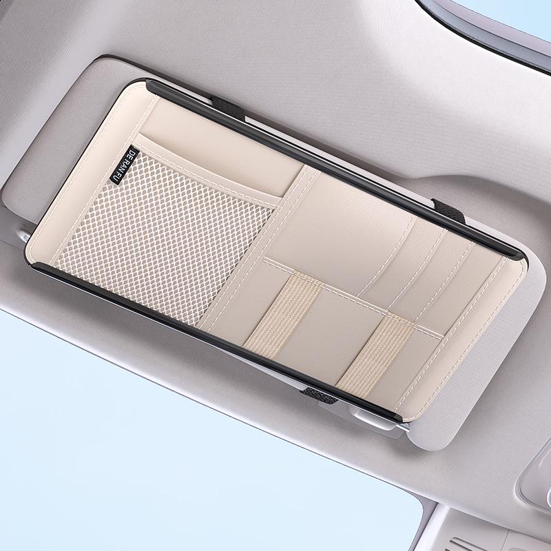 

High-Quality 2025 New Car Sun Visor Storage Bag And Eyeglass Storage Clip for Automobile Interior Organization бежевий