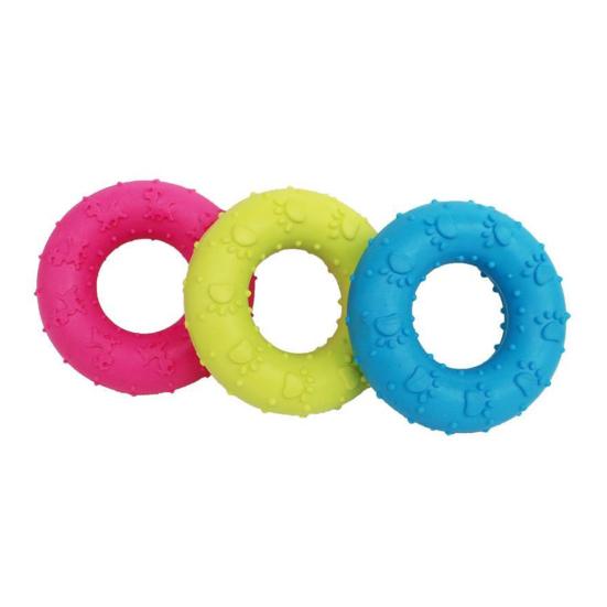 Pet Toy Donut Shape Interactive Throwing Catching Dog Toy Teeth Cleaning Massage Bumps Footprint Texture Bite-Resistant Pet Dog Chew
