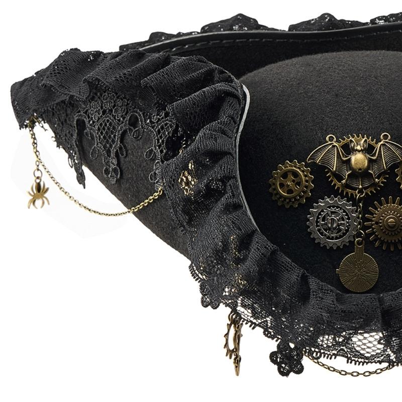 Metal Gear Pirate Hat With Lace Trim Detail Unisex Adult Tricorn Hat For Colonial Costume And Theater Performances