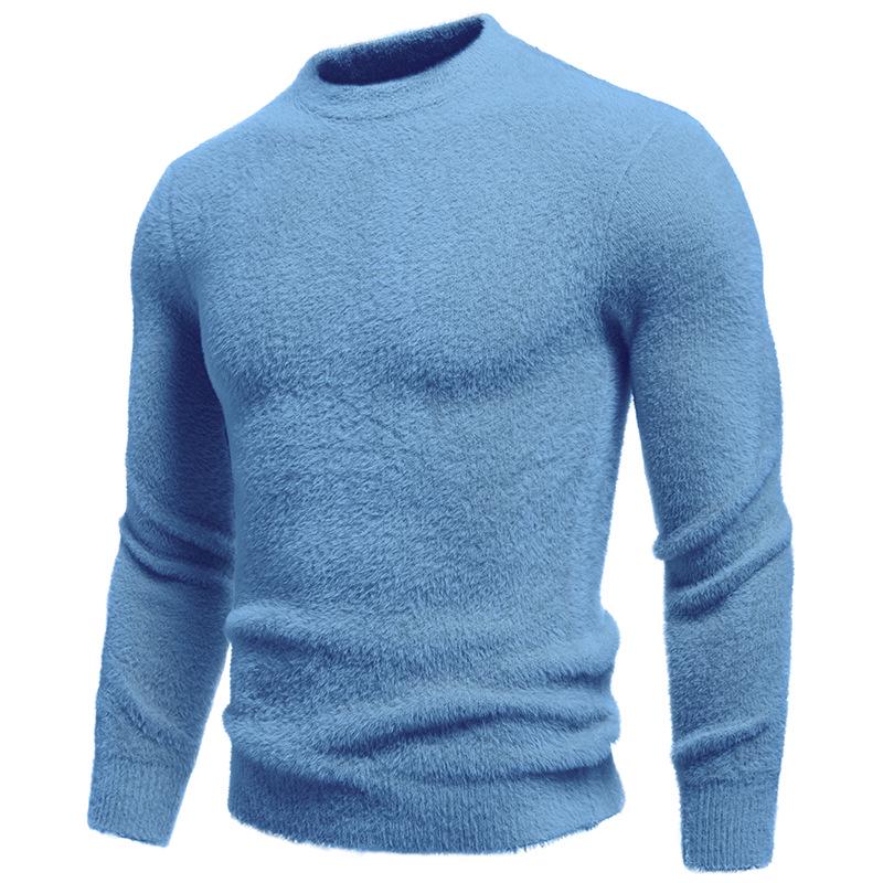 2025 Winter Men's Faux Mink Fur Round Neck Pullover Knitwear - Youth Fashion Casual Base Layer