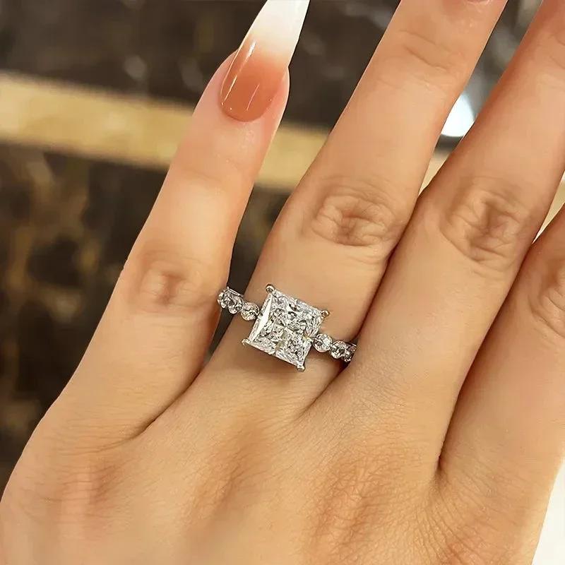 Princess Cubic Zirconia Women Rings Simple Luxury Wedding Engagement Accessories Copper Color Hot Trendy Zircon Dropship