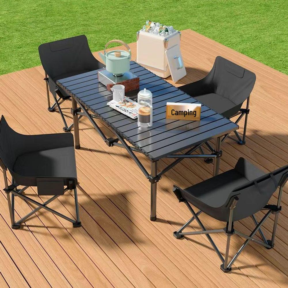 Portable Outdoor Folding Table and Chairs Set - Compact Egg Roll Design for Camping and Picnics