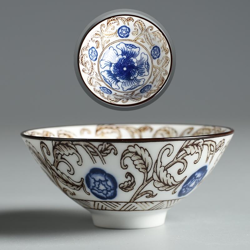 70ml Ceramic Large Master Tea Cup Blue and White Porcelain Kung Fu Tea Cup Douli Tea Bowl Personal Home Use Cup