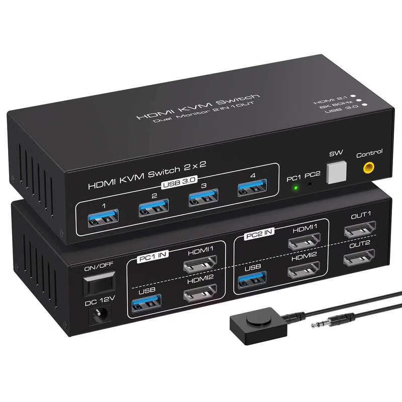 Jiyin Dual HDMI 2.1 KVM Switch with USB 3.0 (8K@60Hz / 4K@120Hz)