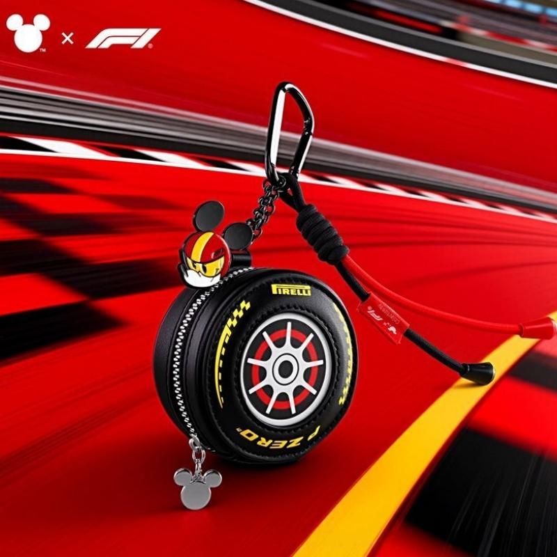 Mickey F1 Racing PU Leather Headphone Case with Keychain Premium Unisex Portable Storage Bag Birthday Gift for AirPods