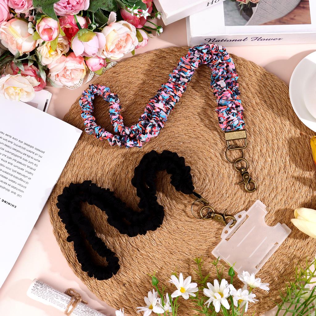 2 Pack Scrunchie Lanyards For Id Card And Keys Scrunchy Cute Neck Keychain With Clip Closure Retractable Stretchy Lanyards For T