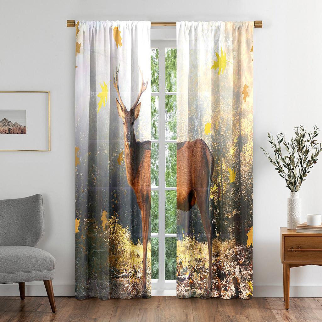 Natural Deer Animal Plant Vibrant Green Window Panel Drapes in Children Bedroom Living Room Hall Treatments Kitchen Decor Drapes Blinds